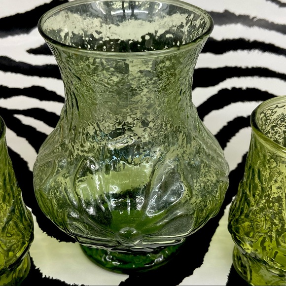 VINTAGE Anchor Hocking Daisy Rain Flower Avocado Green Vase - Picture 5 of 10